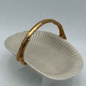 Vintage Fitz and Floyd Basket Bowl Gold Branch Handle Japan 1972 Easter Candy